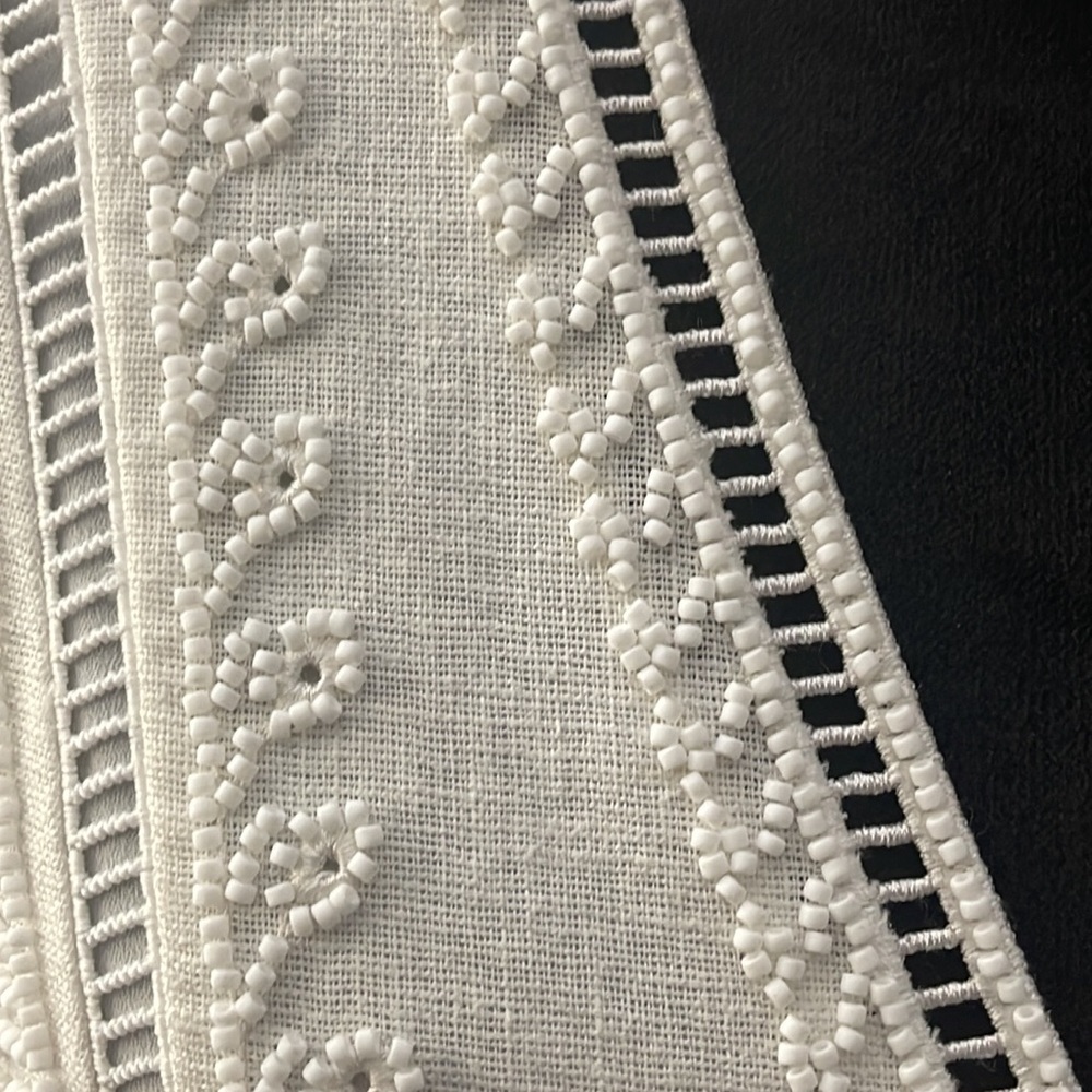 Kobi Halperin White Linen/Cotton Beaded Dress 10 - Picture 4 of 16